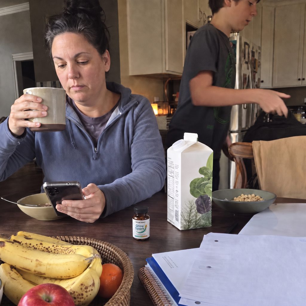 A mom at breakfast with Grow Spark