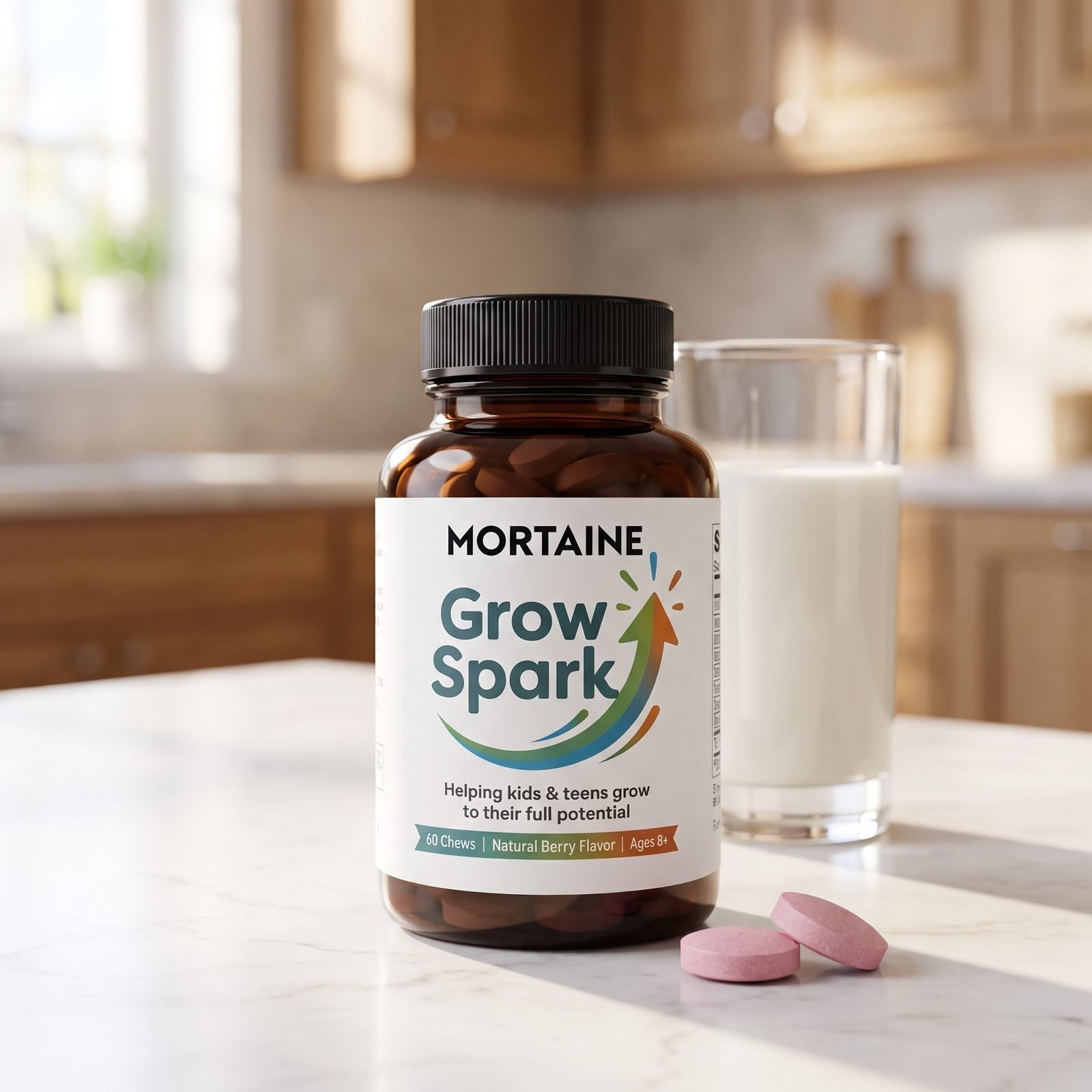 Grow Spark with two chewable tablets and milk