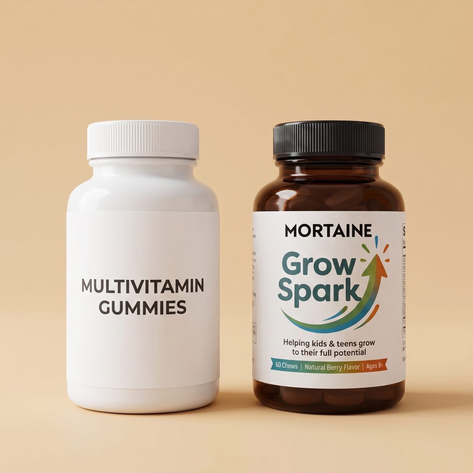 A generic kids' gummy vitamin beside Grow Spark