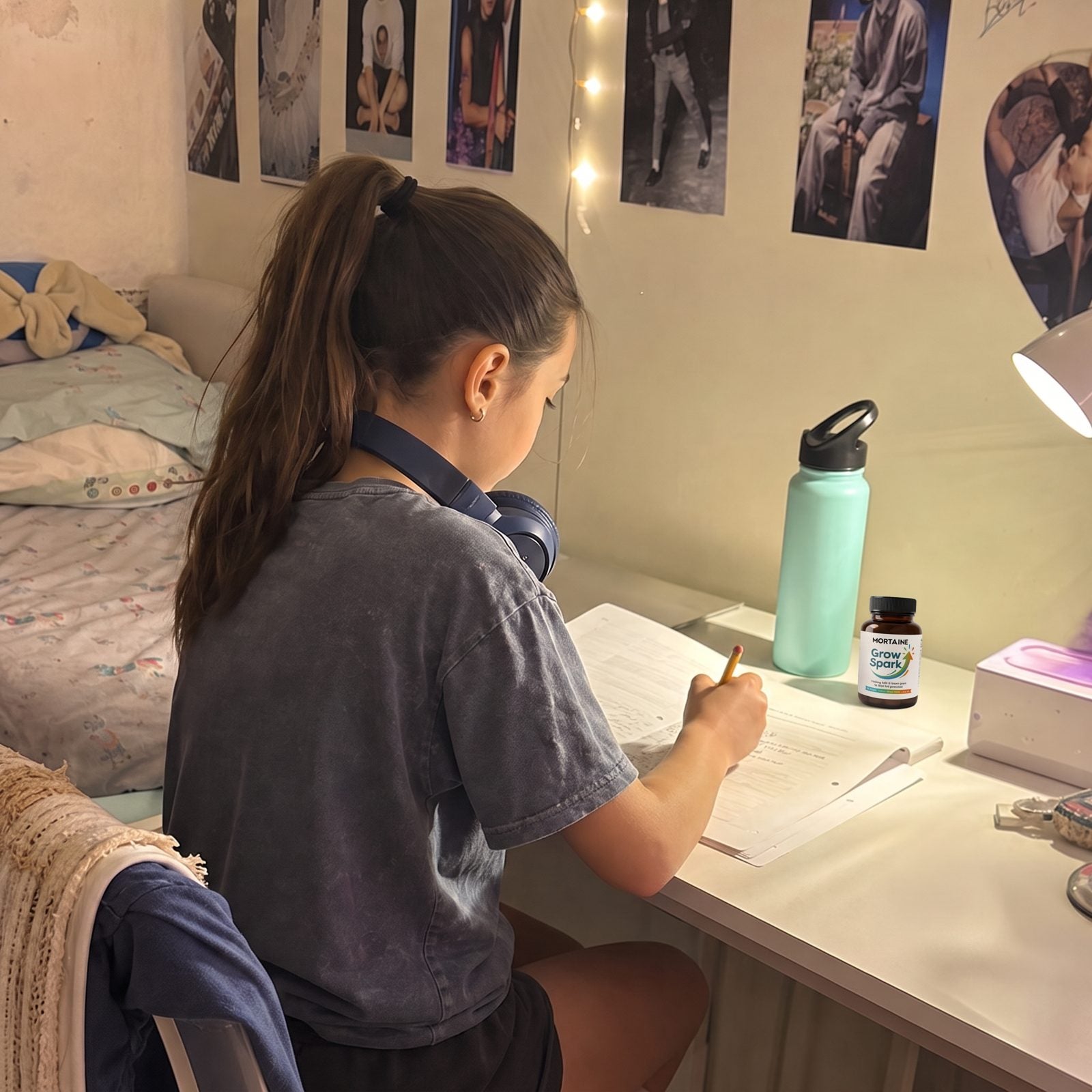 A girl holding Grow Spark in her bedroom